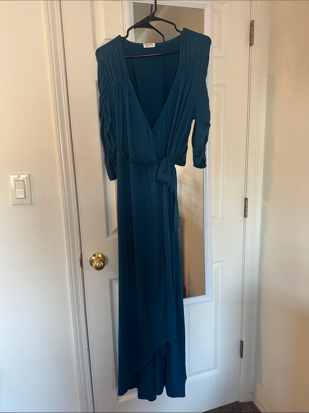Kiyonna Teal Wrap Maxi Dress - Deep Teal Long Sleeve